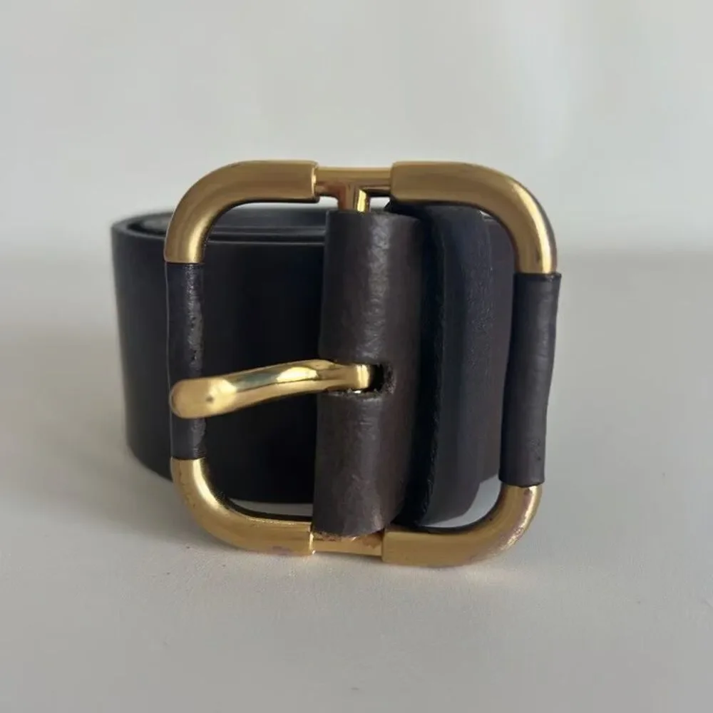 Banana Republic Womens Belt S Dark Brown Genuine Leather Gold Tone Buckle Made